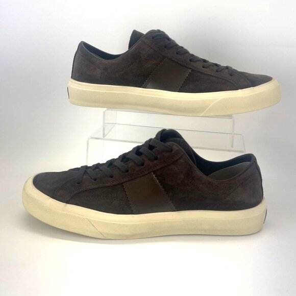 Tom Ford Cambridge Low Top Men Sneakers Suede Mocha Cream Shoes Size 10 - Picture 1 of 11